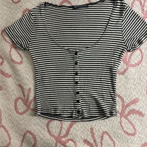 Brandy Melville Black and White Striped Crop Top